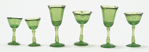 Dollhouse Miniature Stemware, Green, 6 Pc